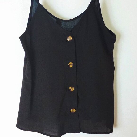 Chic Black Button-Down Cami Top – Size Small, Adjustable Straps, Lightweight - Picture 1 of 10